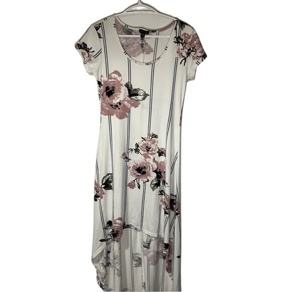 Magazine Maternity White and Pink High Low Sundress with Flutter Cap Sleeves - Picture 1 of 16